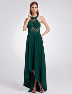 Halter High Low Lace Floor Length Evening Dresses