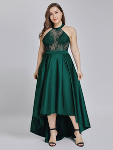 Halter High Low Lace Floor Length Evening Dresses