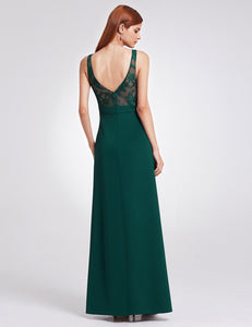 V-neck Lace A-line Floor-Length Evening Dresses