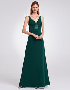 V-neck Lace A-line Floor-Length Evening Dresses