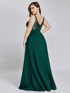 V-neck Lace A-line Floor-Length Evening Dresses