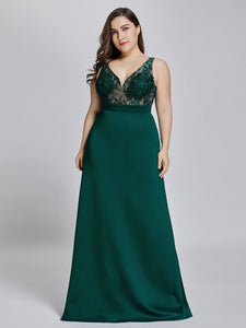 V-neck Lace A-line Floor-Length Evening Dresses