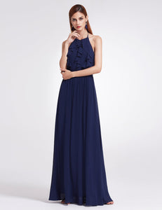 Halter Ruffles Adjtable Bridesmaids Dress