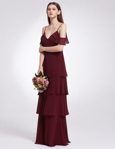 V-neck Ruffles Adjtable Bridesmaids Dress F