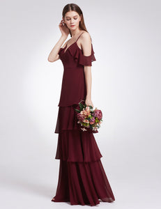 V-neck Ruffles Adjtable Bridesmaids Dress F