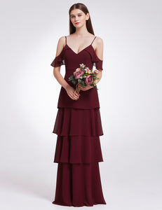 V-neck Ruffles Adjtable Bridesmaids Dress F