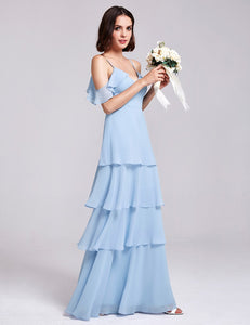 V-neck Ruffles Adjtable Bridesmaids Dress F