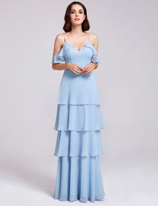 V-neck Ruffles Adjtable Bridesmaids Dress F