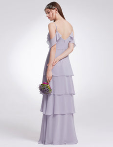 V-neck Ruffles Adjtable Bridesmaids Dress F