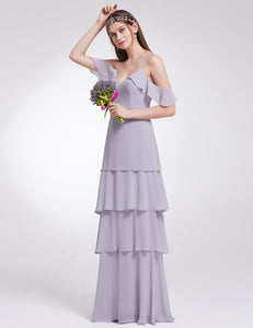 V-neck Ruffles Adjtable Bridesmaids Dress F