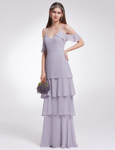 V-neck Ruffles Adjtable Bridesmaids Dress F