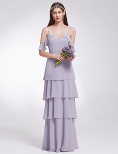 V-neck Ruffles Adjtable Bridesmaids Dress F