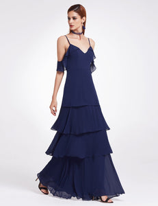 V-neck Ruffles Adjtable Bridesmaids Dress F