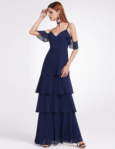 V-neck Ruffles Adjtable Bridesmaids Dress F