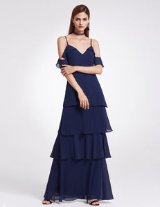 V-neck Ruffles Adjtable Bridesmaids Dress F