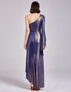 Long  One Shoulder Flare Sleeve Evening Party Dress