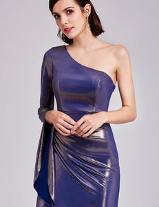 Long  One Shoulder Flare Sleeve Evening Party Dress