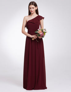 Ruffles Oblique Neckline Bridesmaid