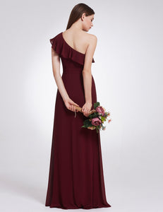 Ruffles Oblique Neckline Bridesmaid