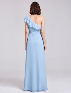 Ruffles Oblique Neckline Bridesmaid