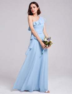 Ruffles Oblique Neckline Bridesmaid