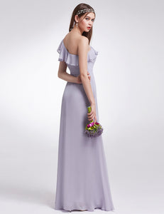 Ruffles Oblique Neckline Bridesmaid