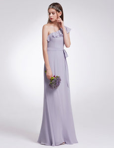 Ruffles Oblique Neckline Bridesmaid