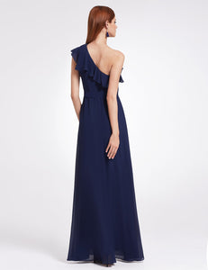 Ruffles Oblique Neckline Bridesmaid