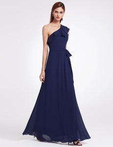 Ruffles Oblique Neckline Bridesmaid