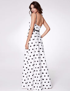 Long Spaghetti Str Polka Dot Prom Dress With Pocket F