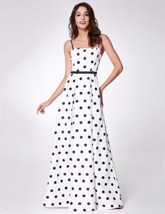 Long Spaghetti Str Polka Dot Prom Dress With Pocket F