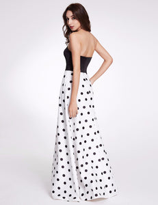 A-line Floor Length Polka Dot Sweetheart Strless Long Prom Gown With Pocket F