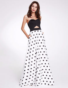 A-line Floor Length Polka Dot Sweetheart Strless Long Prom Gown With Pocket F