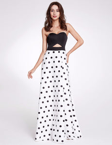 A-line Floor Length Polka Dot Sweetheart Strless Long Prom Gown With Pocket F