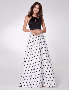 Long Two-Piece Halter Cross Back Polka Dot Prom Gown Dress F