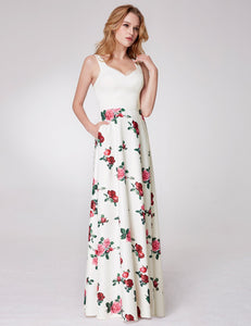 Sweetheart A-line Floral Printed Long Prom Dress F