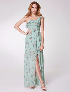 One Shoulder Floral Printed Dress