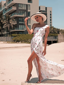 One Shoulder Floral Printed Dress