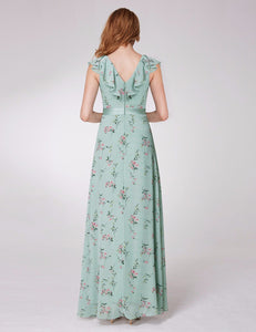 Vneck Floral Printed Bridesmaid Dress