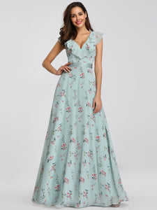 Vneck Floral Printed Bridesmaid Dress