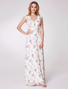 Vneck Floral Printed Bridesmaid Dress