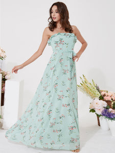 Strapless Floral Printed Bridesmaid