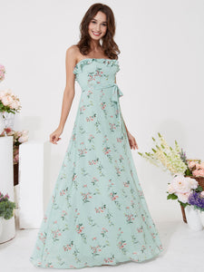 Strapless Floral Printed Bridesmaid