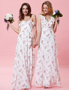 Strapless Floral Printed Bridesmaid