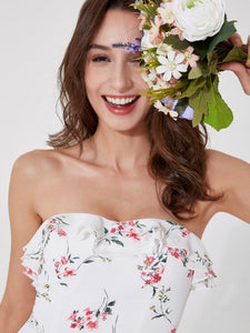 Strapless Floral Printed Dress