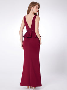 Vneck Burgundy Fishtail Dress