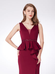 Vneck Burgundy Fishtail Dress