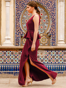 Vneck Burgundy Fishtail Dress