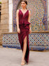 Vneck Burgundy Fishtail Dress