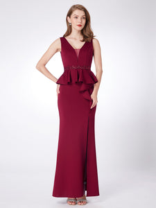 Vneck Burgundy Fishtail Dress